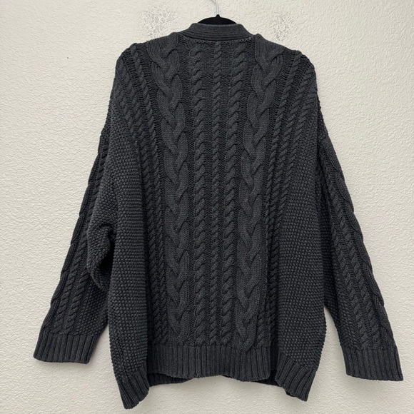 Quince 100% Organic Cotton Oversized Cable Cardigan Sweater Charcoal Gray XL - Picture 9 of 14